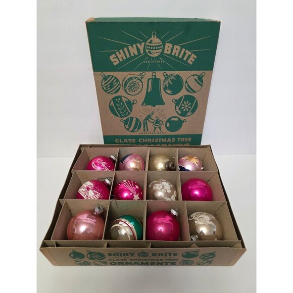 Shiny Brite Other - Vintage Shiny Brite Glass Christmas Tree Ornaments Set Of 12 Multicolor w Box